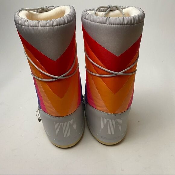 Women’s Moon Boots high tall ICON RAINBOW GREY NYLON BOOTS NEW 8/9.5 - Picture 2 of 4